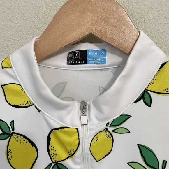 PGA Tour Lemon Print Golf Top 1/4 Zip Mock Neck Sleeveless Shirt Women’s L - Picture 2 of 7